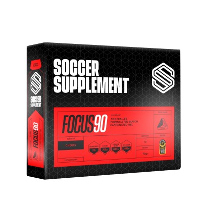 Soccer Supplement Gel energético pré-jogo com cafeína Focus90 Cereja (caixa 12 géis)