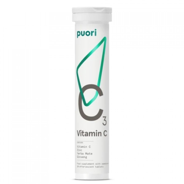 Puori C3 - Vitamina C, Zinco, Erva Mate e Ginseng (20 pastilhas efervescentes)