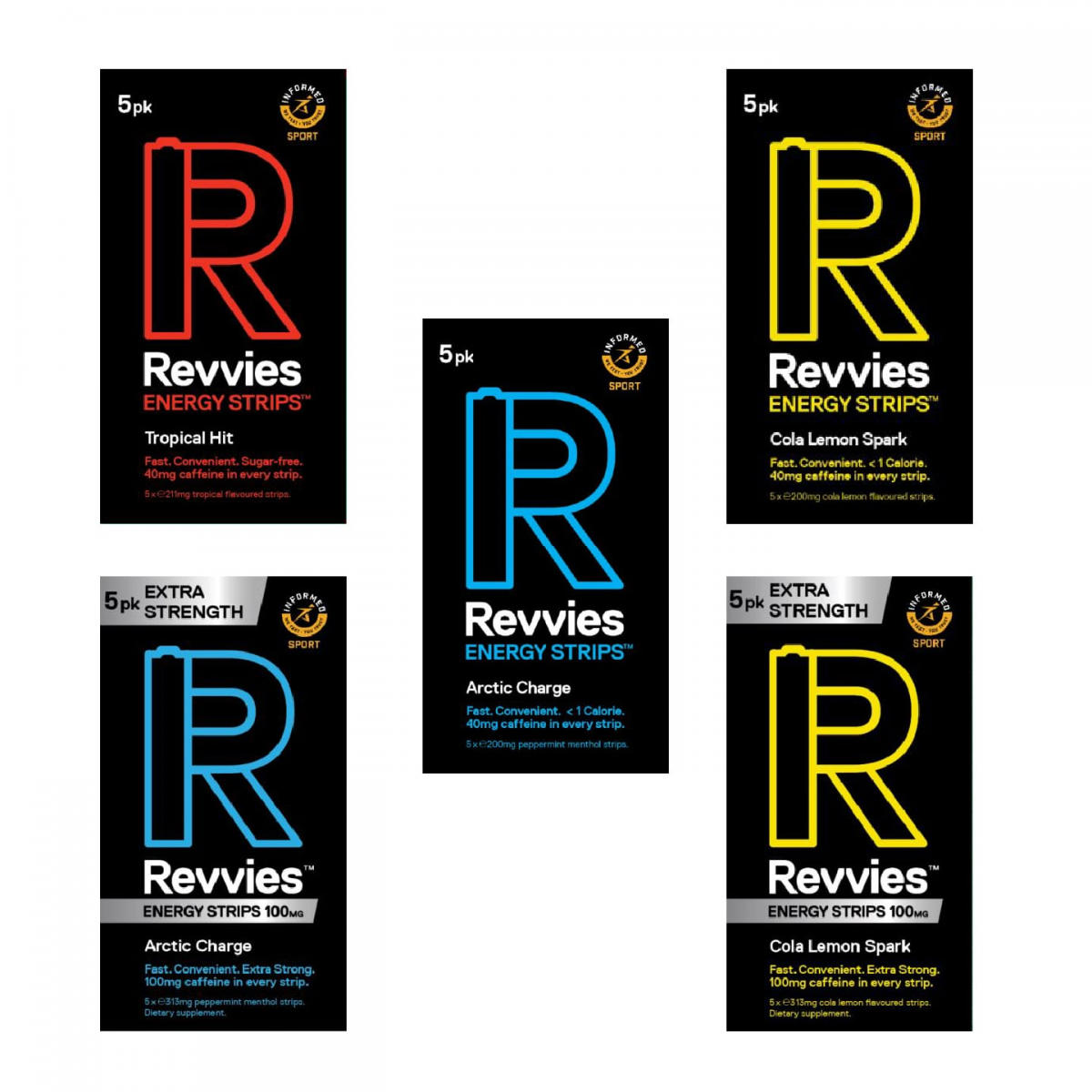 Paquete de experiencia Revvies Energy Strips 5 sabores (paquete de 5